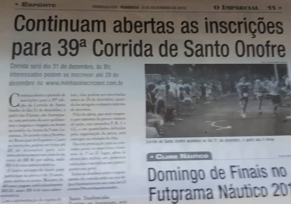 39 CORRIDA DE SANTO ONOFRE – 09/12/2018 – DOMINGO!