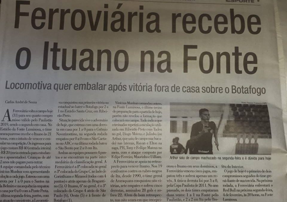 FERROVIÁRIA X ITUANO – 31/01/2019 – QUINTA-FEIRA