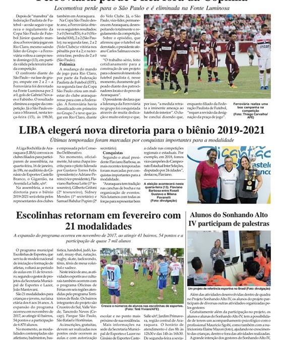 ESPORTES E LAZER – FOLHA DA CIDADE – 15/01/2019 – TERÇA-FEIRA!