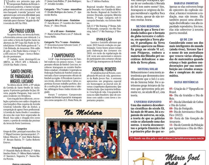 ESPORTES – JORNAL DE ARARAQUARA – 05/01/2019 – SÁBADO!