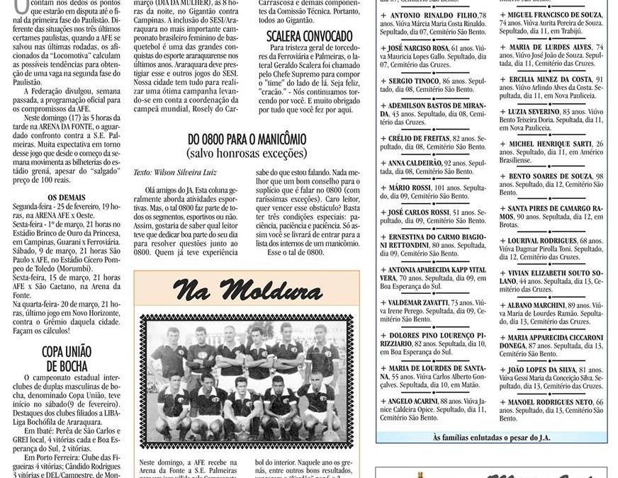 Esportes no Jornal de Araraquara 16/02/2019