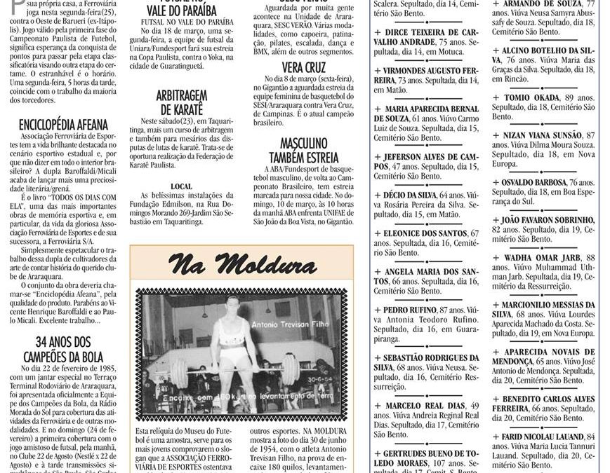 ESPORTES – JORNAL DE ARARAQUARA – 23/02/2019
