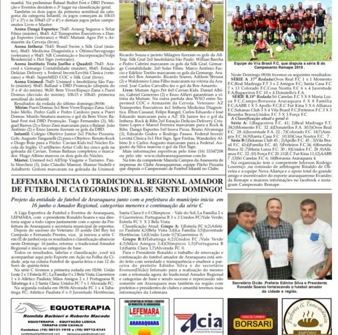 Página 06 ,Futebol ,Folha da Cidade de Araraquara desta 12/06,quarta- feira!