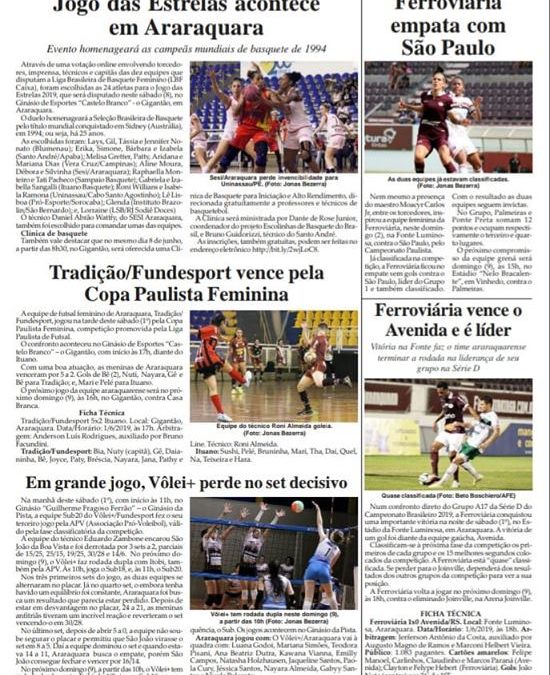 Esportes e Lazer,Folha da Cidade de 04/06/2019 – Terça-feira!