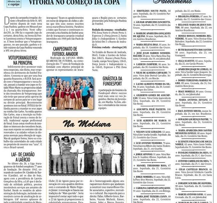 ESPORTES – JORNAL DE ARARAQUARA- 29/06/2019 –