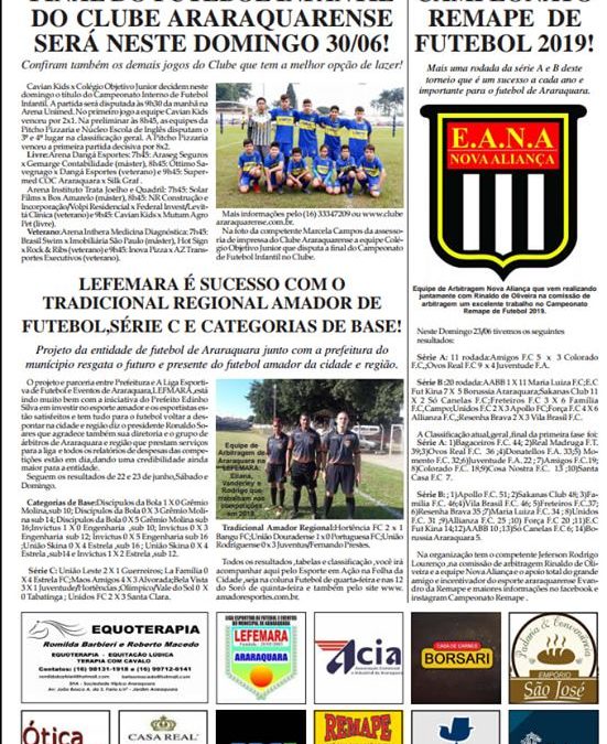 Página 06 ,Futebol ,Folha da Cidade de Araraquara desta 26/06,quarta- feira!