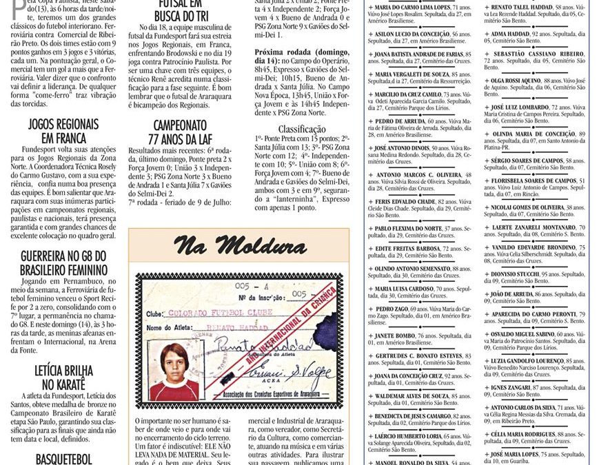 ESPORTES – JORNAL DE ARARAQUARA – 13/07/2019!