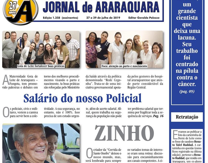 O ADEUS DO ZINHO – BAR DA RUA 01 – CORRIDA DE SANTO ONOFRE – JORNAL DE ARARAQUARA – 27/07/2019!