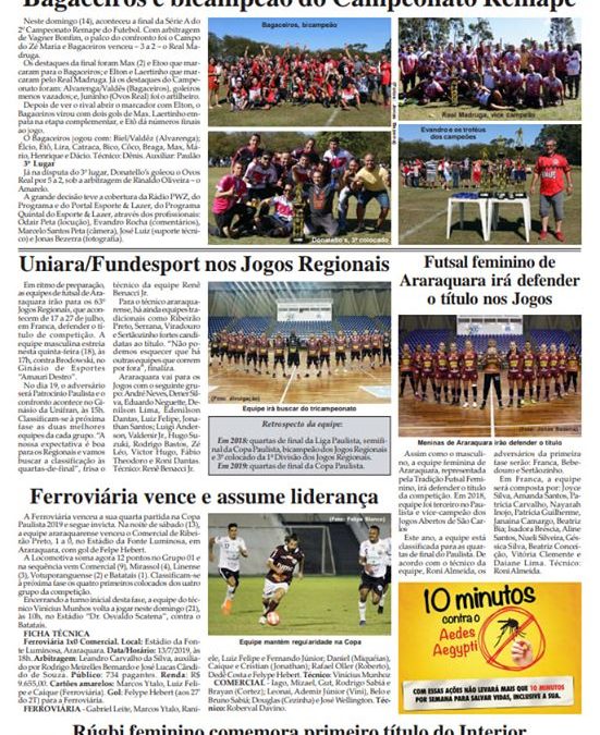 Esportes e Lazer de 16/07/2019,Folha da Cidade de Araraquara!