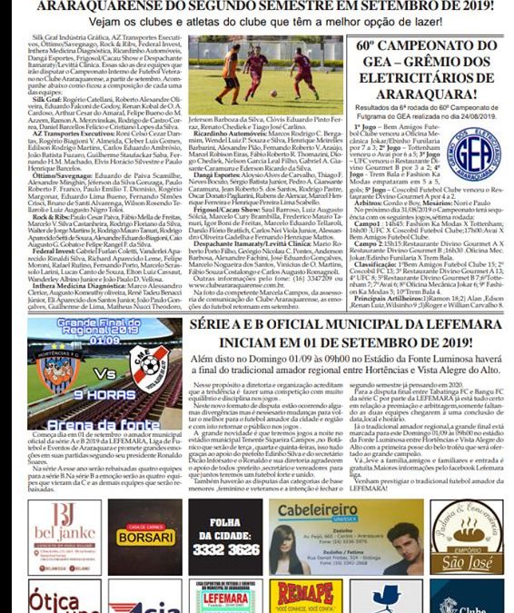 Página 06,Futebol ,Folha da Cidade de Araraquara de quarta- feira,28/08/2019!