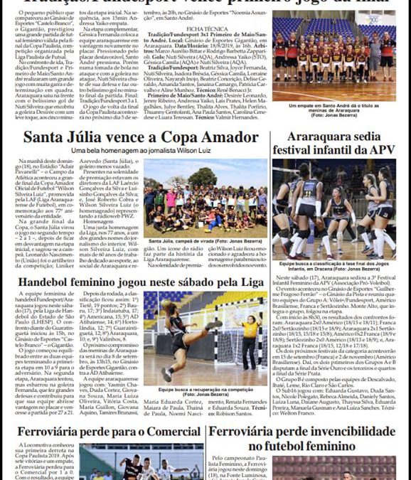Esportes e Lazer de 20/08/2019,terca feira na Folha da Cidade de Araraquara!