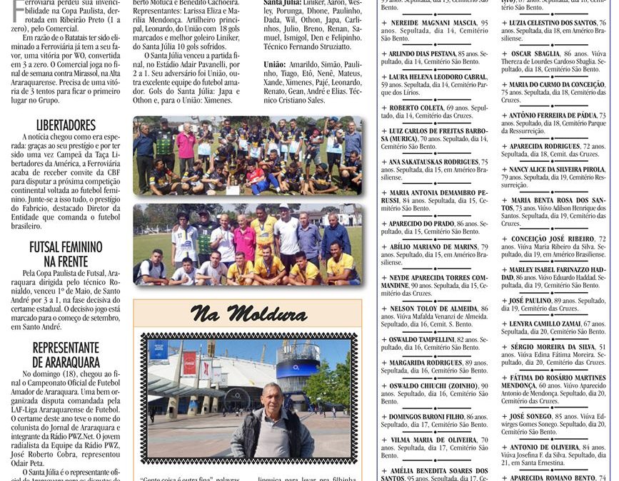 ESPORTES – JORNAL DE ARARAQUARA – 24/08/2019 – SÁBADO!