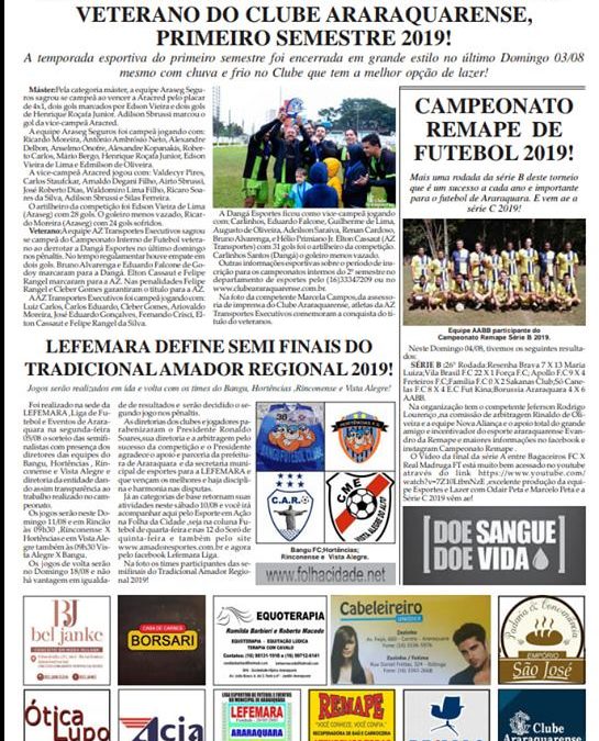 Página 06,Futebol ,Folha da Cidade de Araraquara de quarta- feira,07/08/2019!