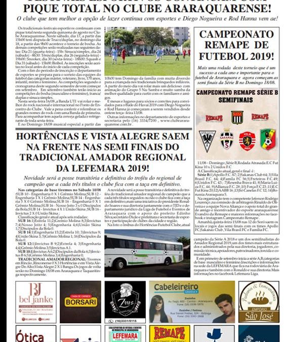 Página 06,Futebol ,Folha da Cidade de Araraquara de quarta- feira,14/08/2019!