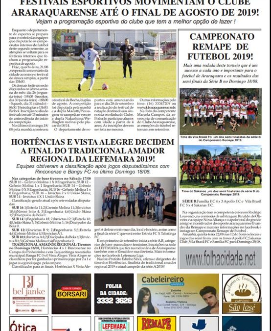 Página 06,Futebol ,Folha da Cidade de Araraquara de quarta- feira,21/08/2019!