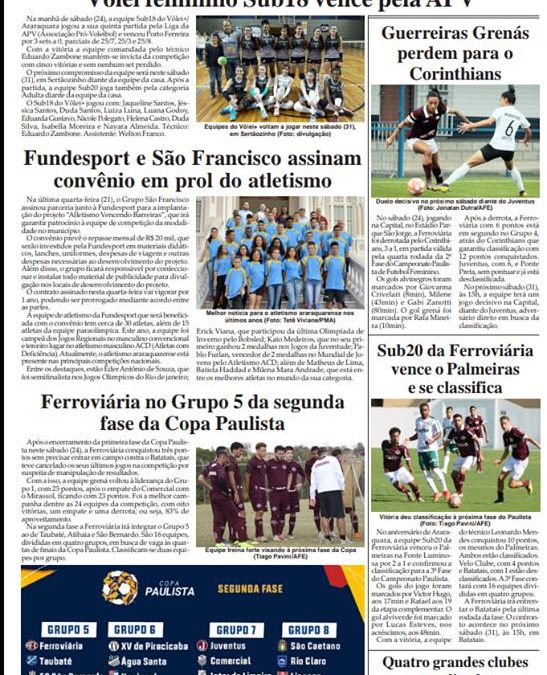 Esportes e Lazer na Folha da Cidade de Araraquara de 27/08/2019 – Terça-feira!