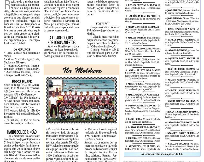 ESPORTES – JORNAL DE ARARAQUARA – 31/08/2019!