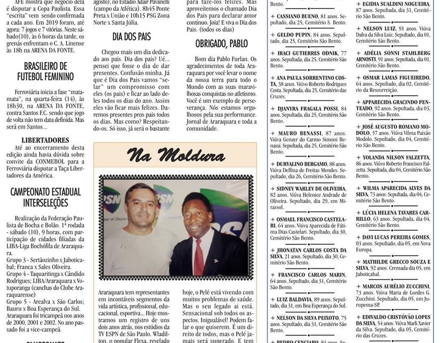 ESPORTES – JORNAL DE ARARAQUARA – 11/08/2019 – SÁBADO!