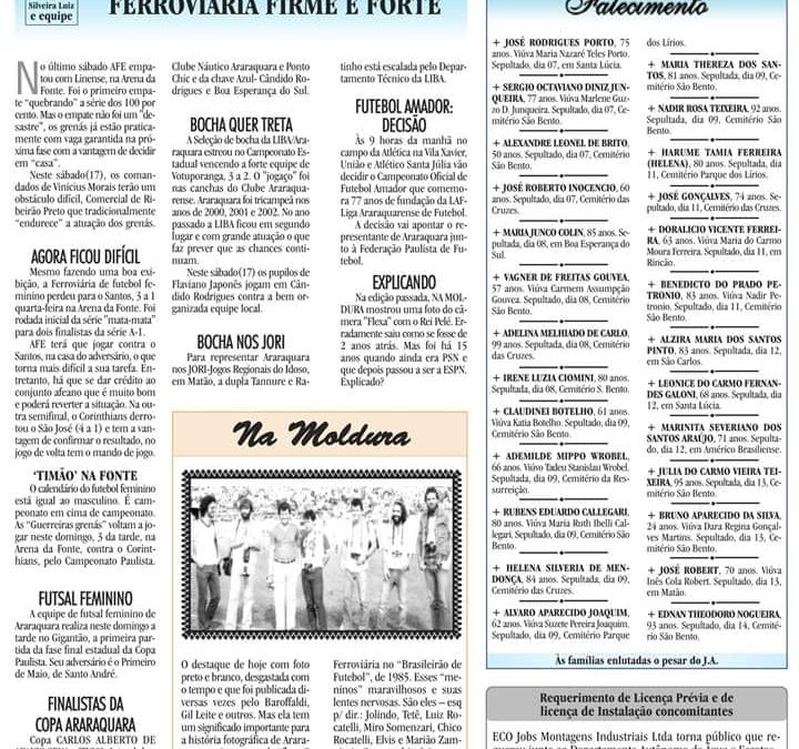 ESPORTES – JORNAL DE ARARAQUARA – 17/08/2019 !