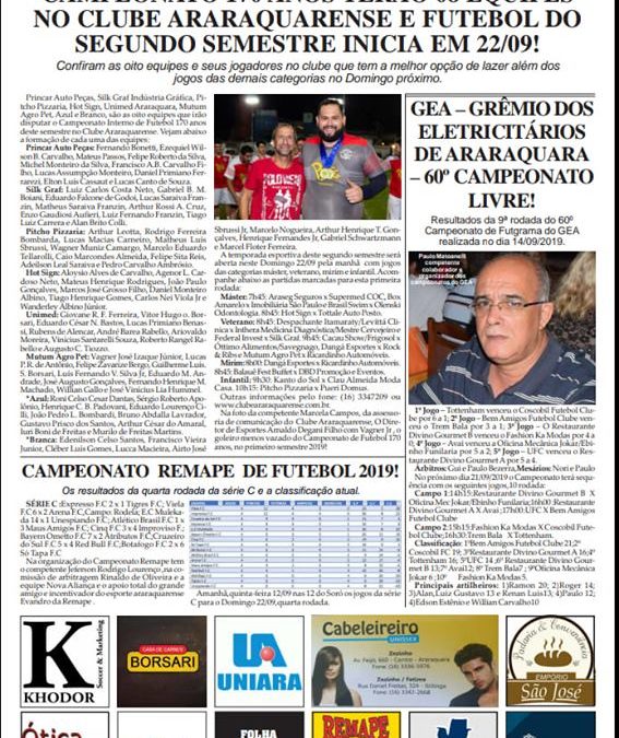 Página 06,Futebol ,Folha da Cidade de Araraquara de quarta- feira,18/09/2019!