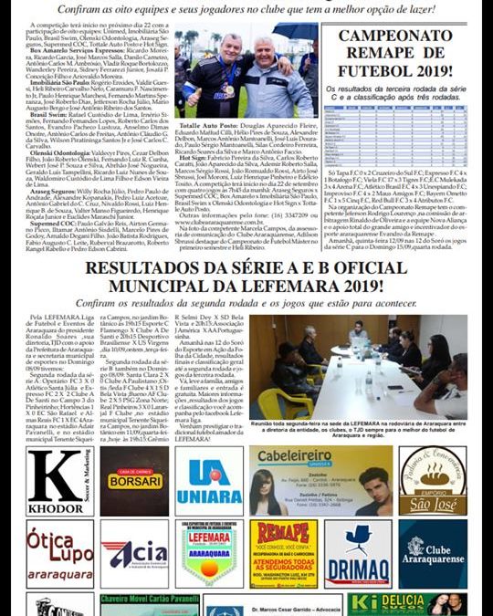 Página 06,Futebol ,Folha da Cidade de Araraquara de quarta- feira,11/09/2019!