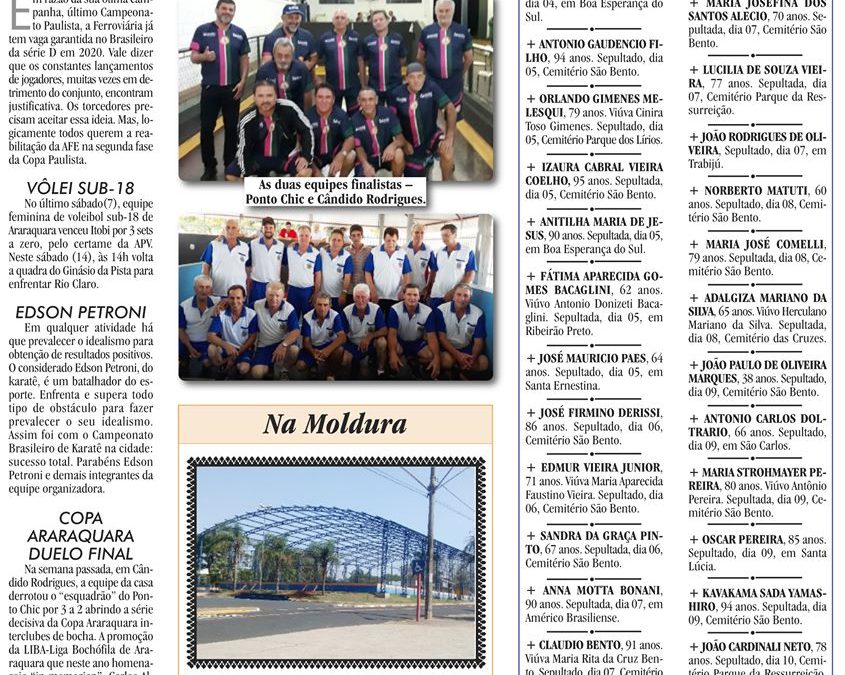 ESPORTES – JORNAL DE ARARAQUARA – 14/09/2019!