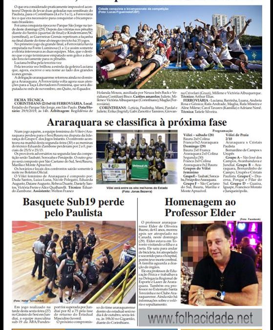 Esportes e Lazer,Folha da Cidade de 01/10/2019 – Terça-feira!