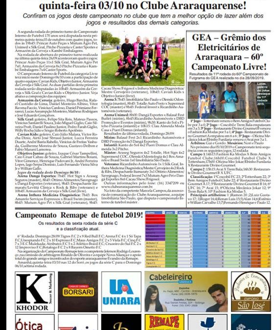 Página 06,As 12 do Soro ,Folha da Cidade de Araraquara de quinta- feira,03/10/2019!