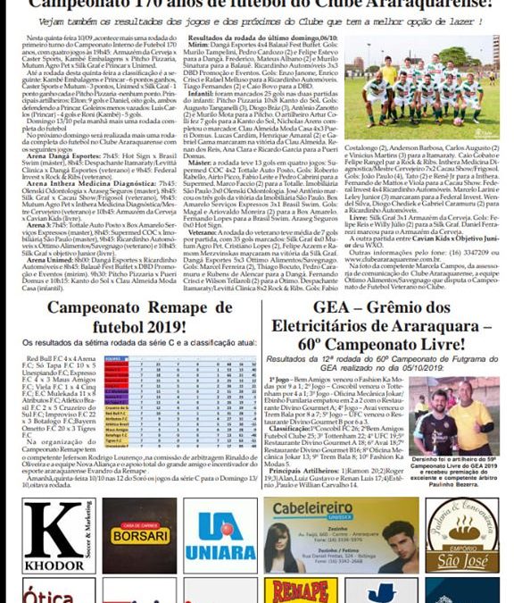 Página 06,Futebol ,Folha da Cidade de Araraquara de quarta- feira,09/10/2019!