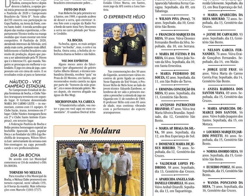 ESPORTES – JORNAL DE ARARAQUARA – 19/10/2019!