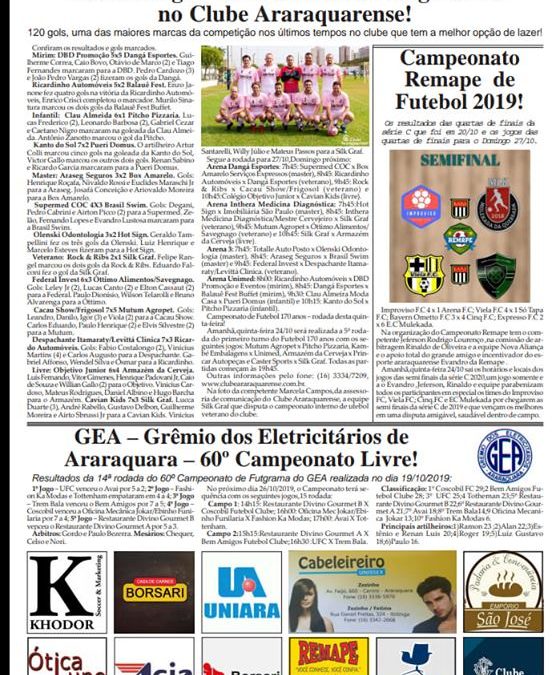 Página 06,Futebol ,Folha da Cidade de Araraquara de quarta- feira,23/10/2019!