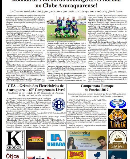 Página 06,Futebol,Folha da Cidade de Araraquara de Quarta -feira ,30/10/2019!