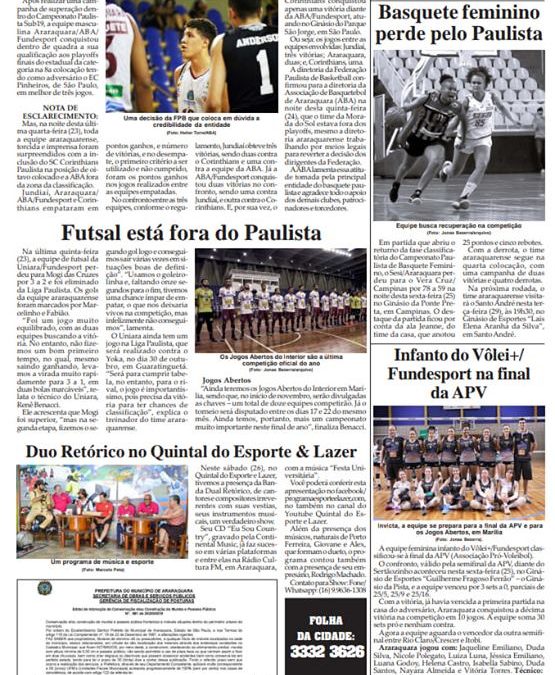 Esportes e Lazer,Folha da Cidade de 29/10/2019-Terça-feira!