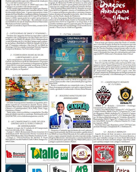 Página 06,As 12 do Soro ,Folha da Cidade de Araraquara de quinta- feira,10/10/2019!