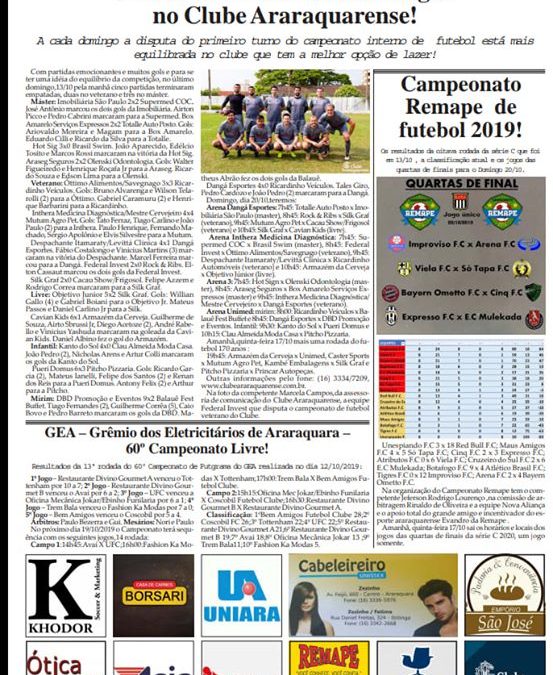 Página 06,Futebol ,Folha da Cidade de Araraquara de quarta- feira,16/10/2019!