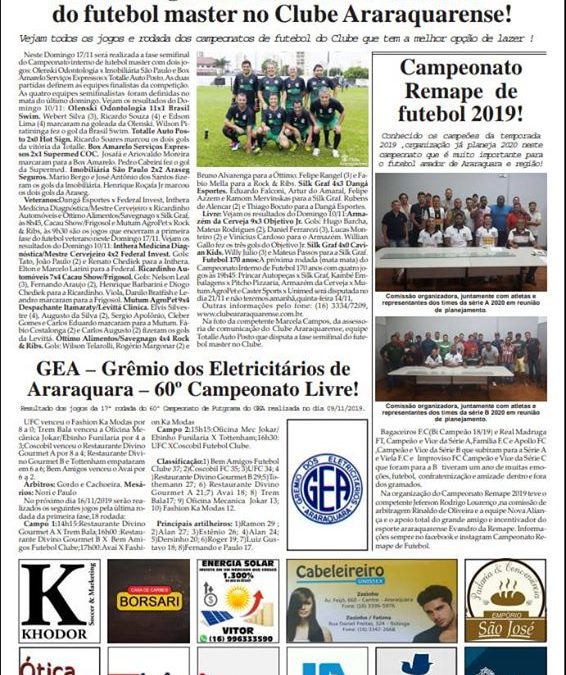 Página 06,Futebol,Folha da Cidade de Araraquara de Quarta -feira ,13/11/2019!