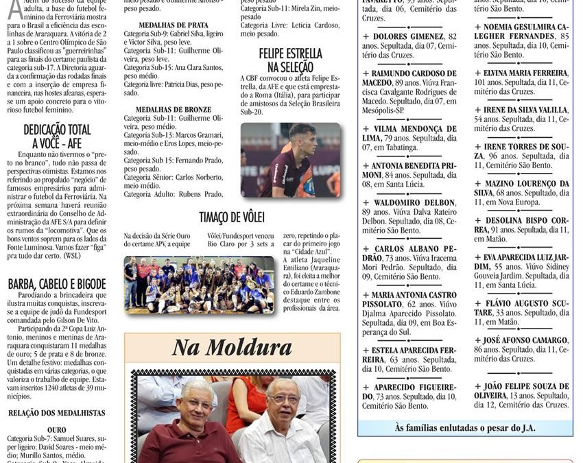 Esportes – Jornal de Araraquara – 15/11/2019 – Sexta-feira!