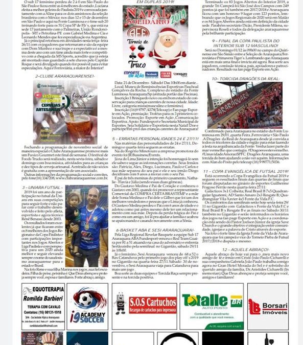 Página 06,As 12 do Soró,Folha da Cidade de Araraquara de Sexta -feira ,29/11/2019!