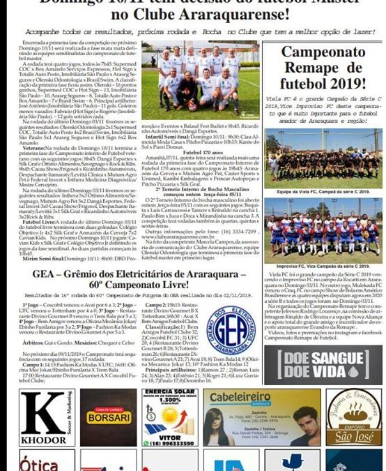 Página 06,Futebol,Folha da Cidade de Araraquara de Quarta -feira ,06/11/2019!