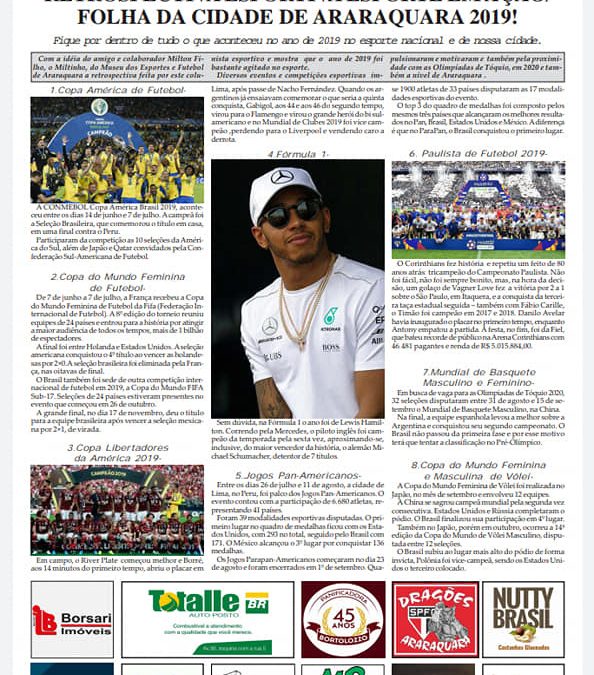 Página 5 ,Retrospectiva Esporte em Acao 2019 ,Folha da Cidade de Araraquara,Sabado ,28/12/2019!