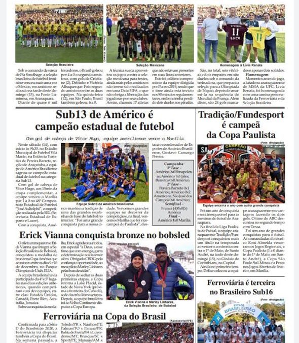 Esportes e Lazer,Folha da Cidade,de 17/12/2012 – Terca feira.
