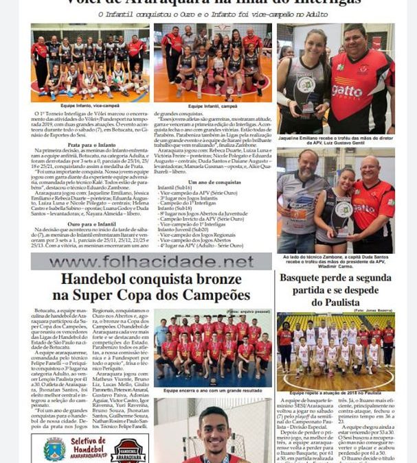 Esporte e lazer na Folha da Cidade de Araraquara de 10/12/2019 – Terça-feira.