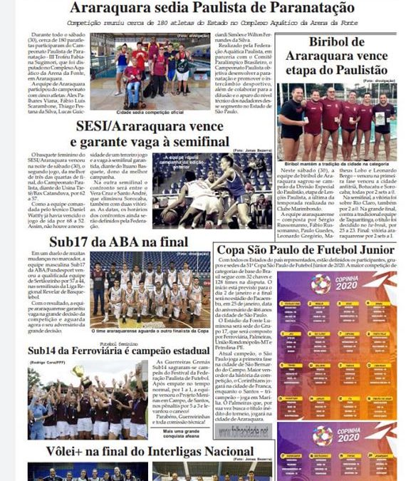 Esportes e Lazer de 03/12/2019,Terca feira na Folha da Cidade de Araraquara!