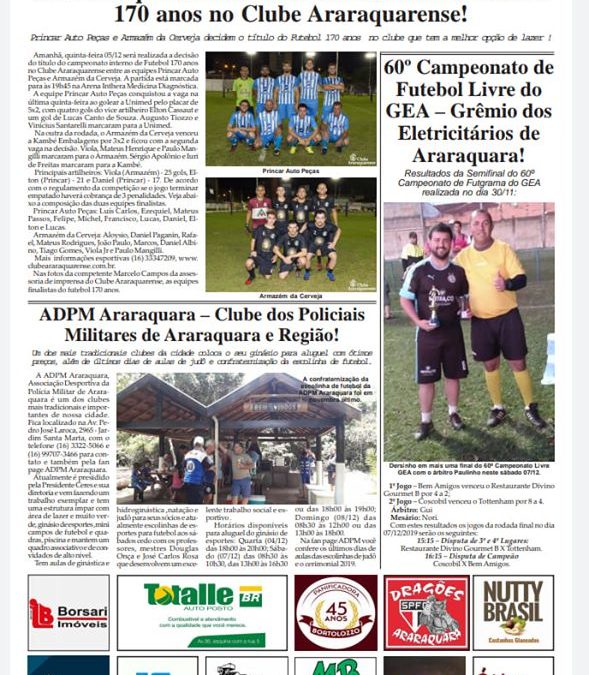 Página 06,Clubes,Folha da Cidade de Araraquara de Quarta-feira,04/12/2019!
