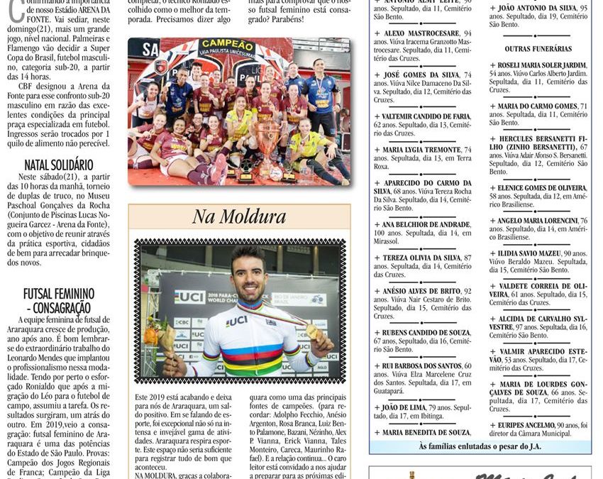 ESPORTES – JORNAL DE ARARAQUARA – 21/12/2019 – SÁBADO!
