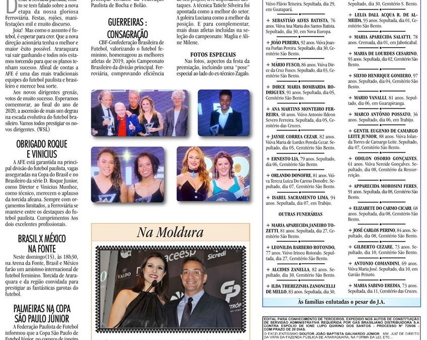 ESPORTES – JORNAL DE ARARAQUARA – 14/12/2019 – SÁBADO!