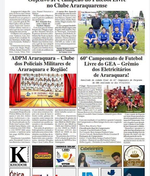Página 06,Clubes,Folha da Cidade de Araraquara de Quarta feira,11/12/2019!