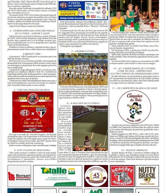 Página 6,As 12 do Soró,Folha da Cidade de Araraquara,Quinta-feira 16/01/2020!