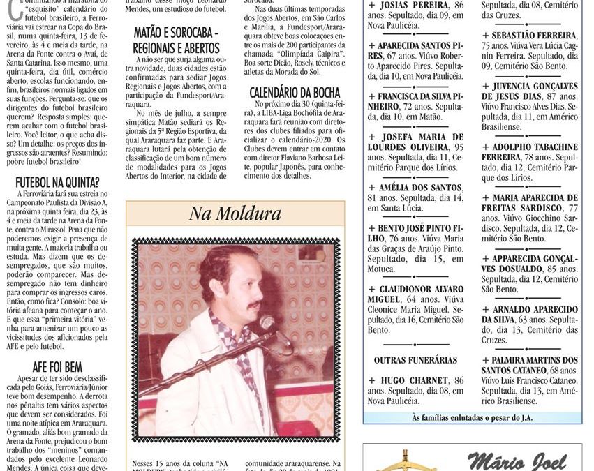 ESPORTES – JORNAL DE ARARAQUARA – 18/01/2020!