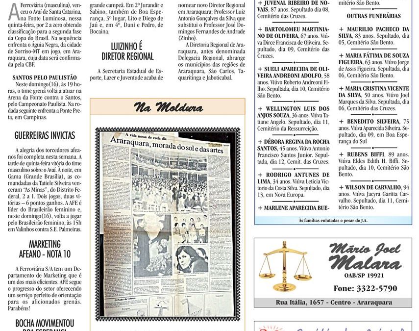 ESPORTES – JORNAL DE ARARAQUARA – 15/02/2020! Com Wilson Silveira Luiz.